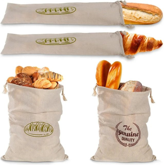 XUANXIANG Leinen-Brotbeutel mit Kordelzug in Beige zur Aufbewahrung von Brot und Baguette - Bild 1