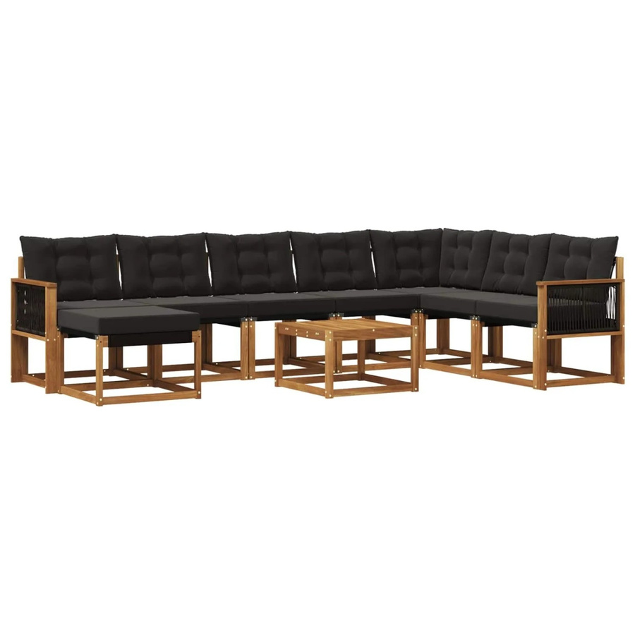 vidaXL Outdoor-Sofagarnitur L-Form aus massivem Akazienholz mit 9 Kissen in Natur und Schwarz - Bild 2