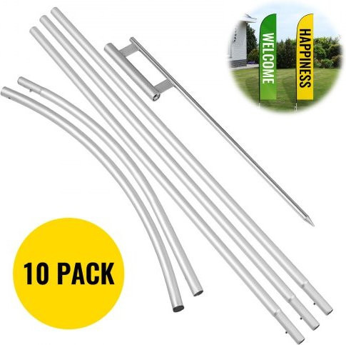 VEVOR Swooper Flag Set mit Fahnenmast und Erdspieß, 10er Pack, 4,3 m Höhe, Aluminiumlegierung, Werbefahnen für Geschäfte und Außenwerbung - Bild 1