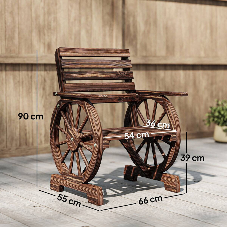 Outsunny Gartenstuhl aus Holz im Landhausstil mit Wagenräder-Design, anthrazit, B/H/L: 55 x 90 x 66 cm - Bild 2