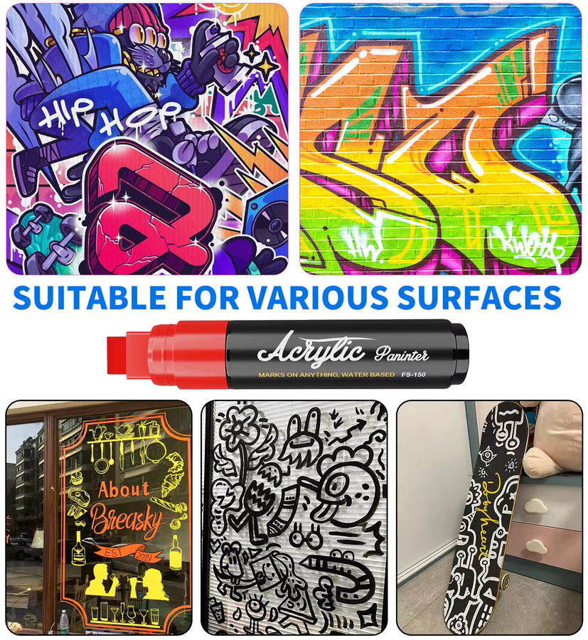 Acryl-Marker Set mit breiter Spitze in 10 leuchtenden Farben, permanent und hochdeckend für Graffiti und Kunst, Breite der Spitze: 1,5 cm - Bild 5