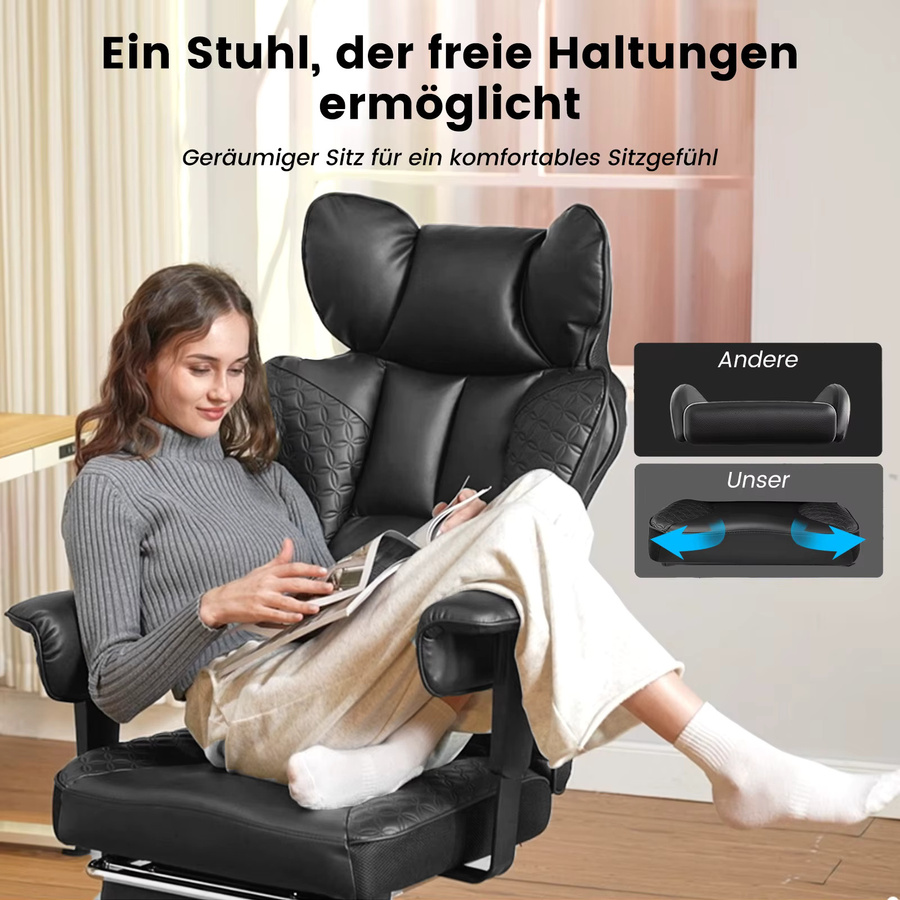 COMHOMA Gaming Stuhl aus Kunstleder mit verstellbaren Armlehnen und Kopfstütze, ergonomischer Bürostuhl mit Taschenfederkern-Lendenwirbelstütze, Schwarz/Braun - Bild 4