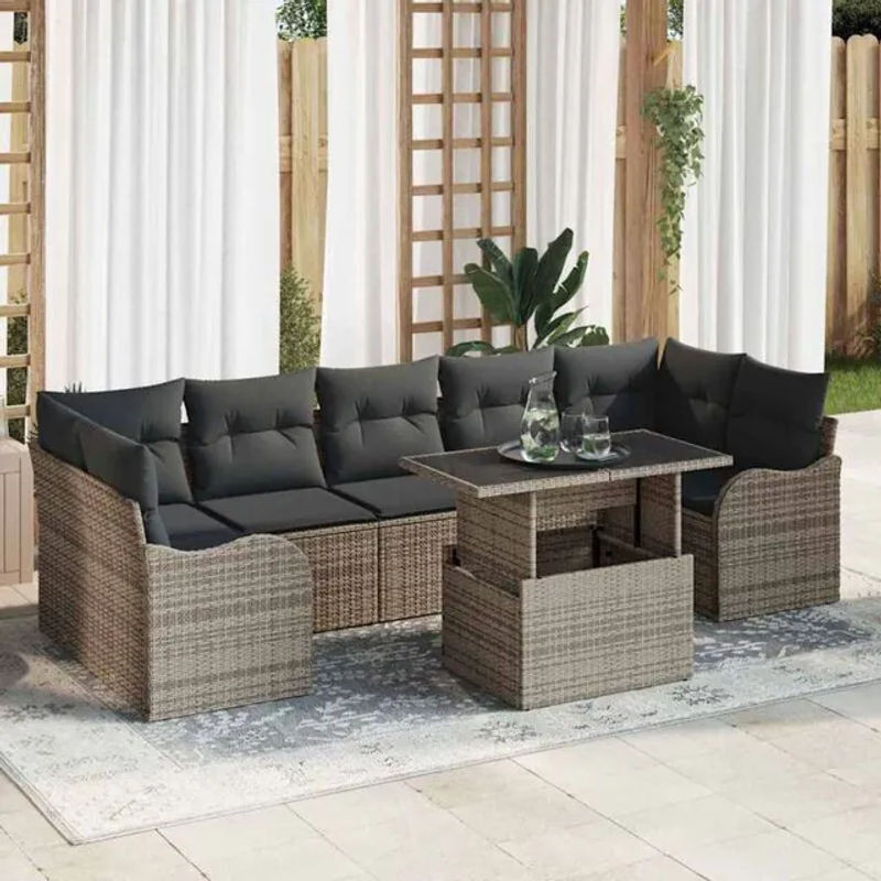 Vidaxl Garten-Sofa-Set aus Polyrattan in Grau, 8-teiliges Loungemöbel-Set, B/T/H: 100 x 55 x 73 cm - Bild 1