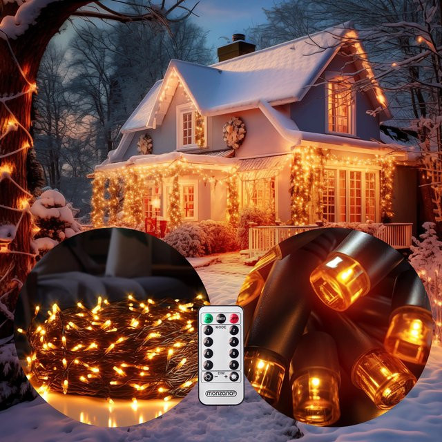 MONZANA LED Lichterkette Warmweiß 60m mit Fernbedienung, Dimmer und Timer, IP44 wetterfest für Innen und Außen - Bild 1