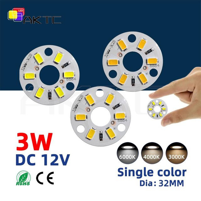 Ankatec 10er Set LED-Lichtplatinen SMD5730 mit 6 LEDs, DC 12 V, 3 Watt, Aluminium, Warmweiß, Durchmesser: 32 mm - Bild 1