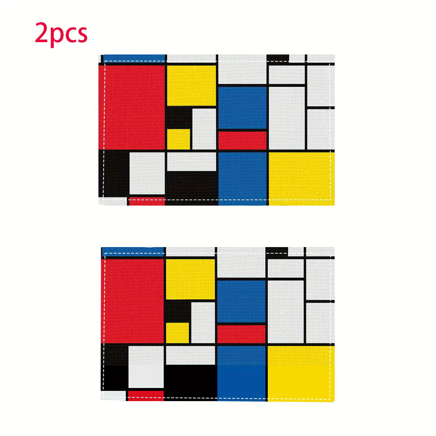 VIKAMA Tischsets im Mondrian-Stil mit geometrischem Farbblock-Design aus PVC, Mehrfarbig, Rechteckig - Bild 5
