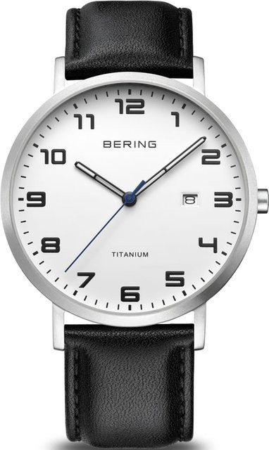 Bering Herrenuhr, Titan, Quarz, 40 mm, Leder, Weiß, 5 ATM - Bild 1