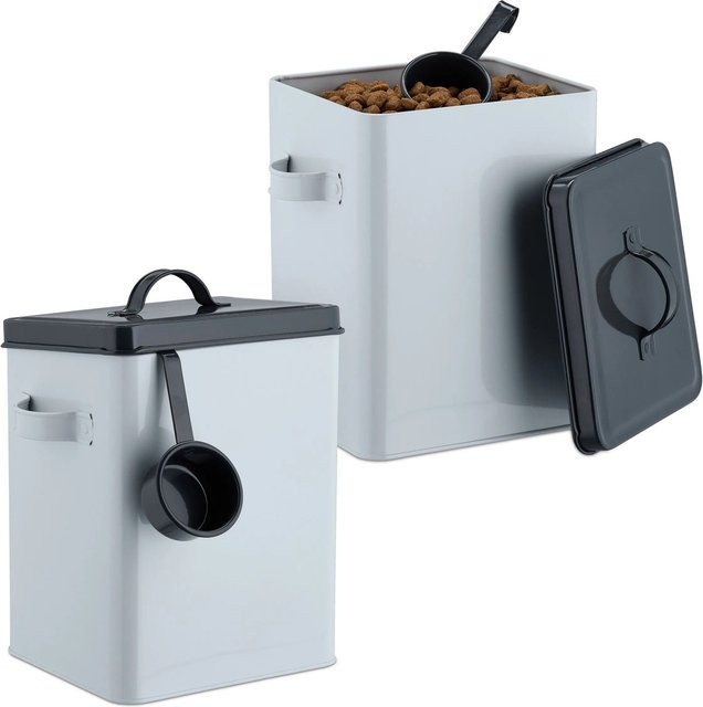 Relaxdays Futterbox 2er Set aus Eisen, Weiß und Anthrazit, luftdicht, B/T/H: 26,5 x 15,5 x 19 cm - Bild 1