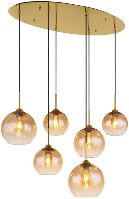 Globo Pendelleuchte Jamessa 6-flammig in Messing mit Amber Glas, B/H/T: 47,5 x 150 x 97,5 cm - Bild 1