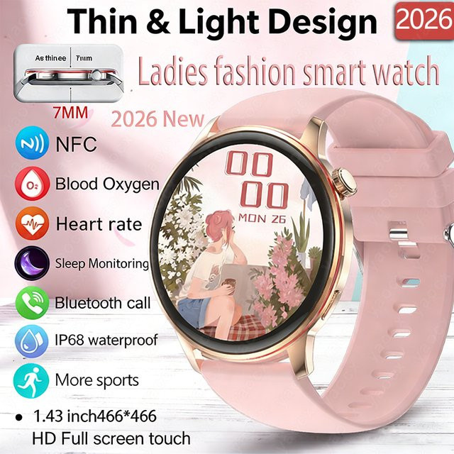 Yaocx Ultradünne Smartwatch für Damen in Grau mit 1,43 Zoll AMOLED HD-Bildschirm, Bluetooth-Anruffunktion und IP68 wasserdicht - Bild 1