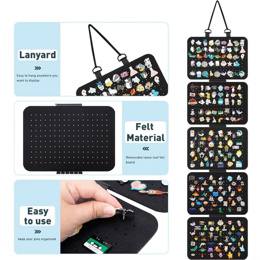 Untior Hängender Ohrring-Organizer aus Filz in Schwarz, 5-lagige Wandtasche als Display-Halter für Ohrringe und Abzeichen, Höhe: 106,5 cm, Breite: 30,0 cm - Bild 5
