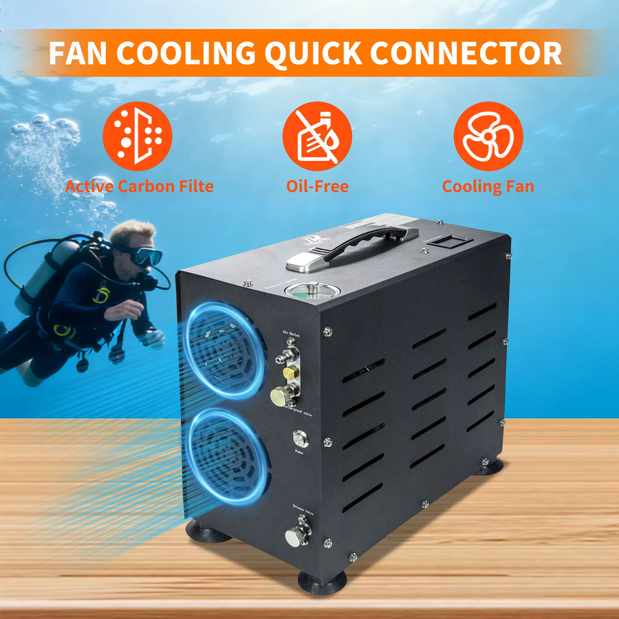 TUXING 800W PCP Hochdruckkompressor Doppelzylinder-Set in Schwarz für Tauchflaschen mit 300Bar/4500Psi - Bild 5