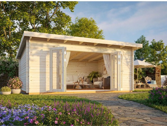 Palmako Lea Holz-Gartenhaus Grau mit Pultdach in Blockbohlenbauweise B/T: 530 x 380 cm - Bild 1