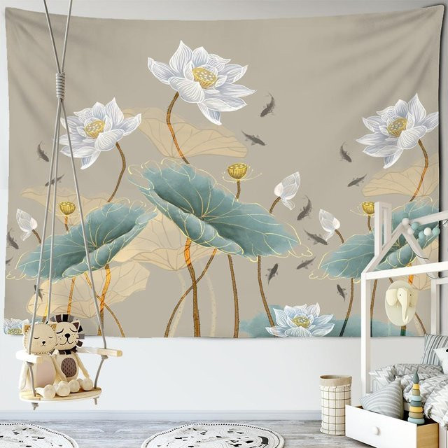 Wandteppich Super Six mit Lotus-Fisch-Motiv im Bohemian Stil, Mehrfarbig, B: 95 cm, H: 70 cm - Bild 1