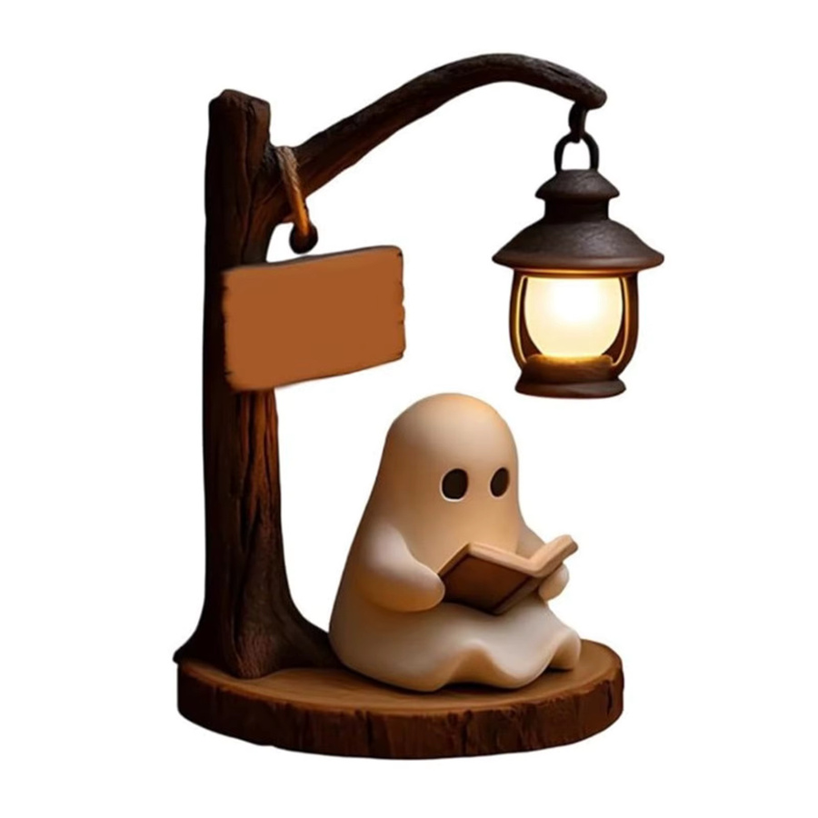 APWIKOGER Halloween Geist Nachtlicht aus Harz in Warmweiß als Desktop Ornament und Leselicht - Bild 2