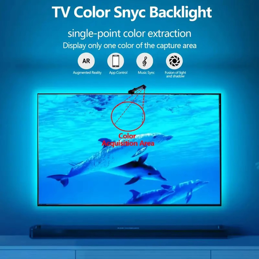 Adiodo RGBIC LED-Lichtstreifen für PC und TV mit Farbsensor und Musik-Sync, Multicolour Hintergrundbeleuchtung für 55-75 Zoll, ideal für Gaming-Raum und Home Office - Bild 2