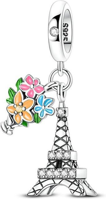 Charm Anhänger 925 Silber, Perlen, Eiffelturm Kolosseum Madrider Palast, Damen - Bild 1