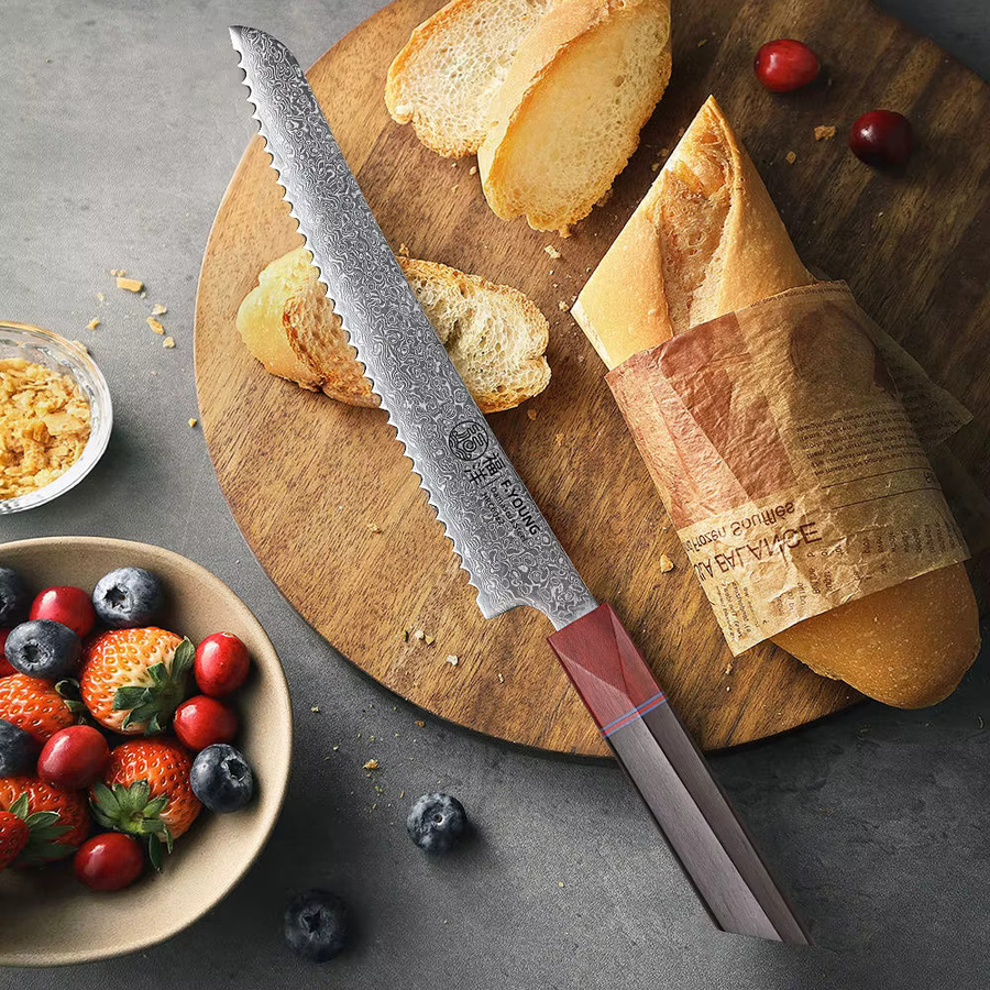 F.YOUNG Professionelles gezahntes Brotmesser aus Damaststahl mit Holzgriff, 21,59 cm - Bild 2