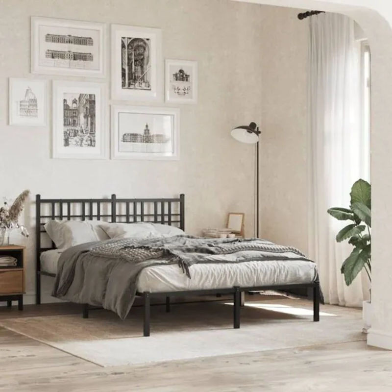 Vidaxl Metallbett im Industrial Design mit Kopfteil, Schwarz, B/T/H: 135 x 190 cm - Bild 1