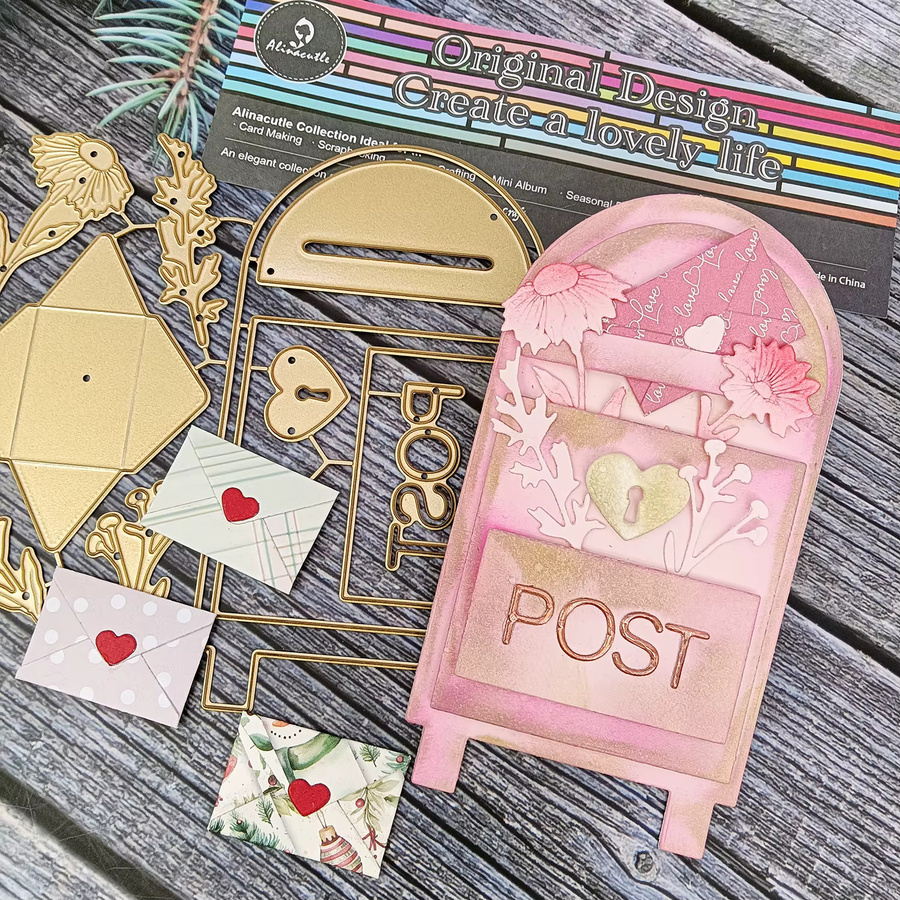 Alinacutle Briefkasten Stanzform aus Metall in Gold für DIY-Grußkarten und Papierhandwerk - Bild 3