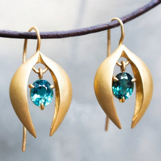 Ohrringe mit Blütenknospen-Anhänger, blaue Zirkonia, Damen, Vintage - Bild 1
