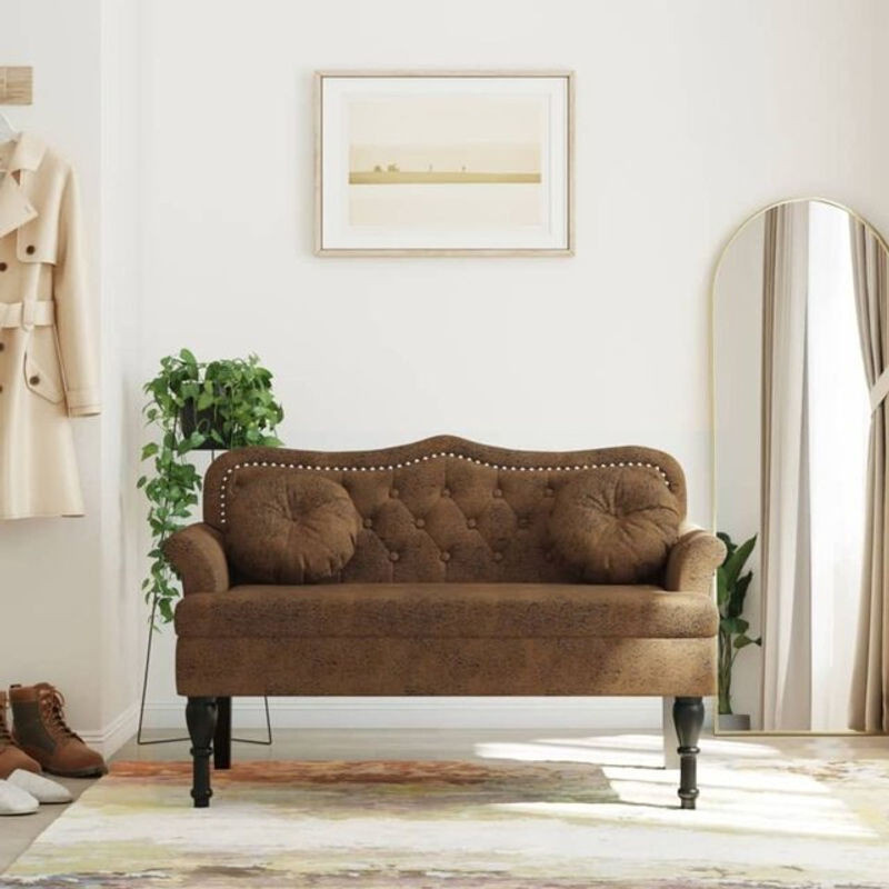 Vidaxl Sitzbank mit Rückenlehne und Kissen in Braun mit Wildleder-Optik, B/T/H: 120,5 x 65 x 75 cm - Bild 1