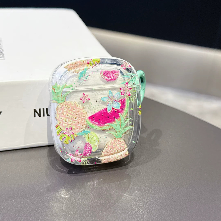 Wellen-Tropenfrucht-Streifen Schutzhülle für Apple AirPods 4, 1, 2, 3 und Pro 2 in Grün und Multicolour mit Haken - Bild 2