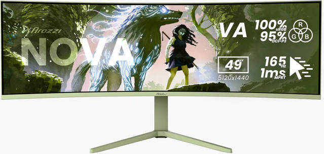Arozzi Nova Gaming-Monitor, 49 Zoll, Curved, UWQHD, VA, 165 Hz, Grün - Bild 1