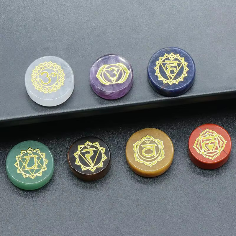 7 Chakra Naturstein Anhänger, Amethyst Quarz, 16-18mm, Unisex - Bild 4
