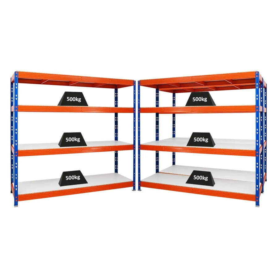 PROREGAL Rhino Schwerlastregal Set aus 3 Stück, Blau-Orange, B/H/T: 200 x 180 x 60 cm, mit 4 verstellbaren Melamin-Ebenen und 500 kg Fachlast - Bild 2