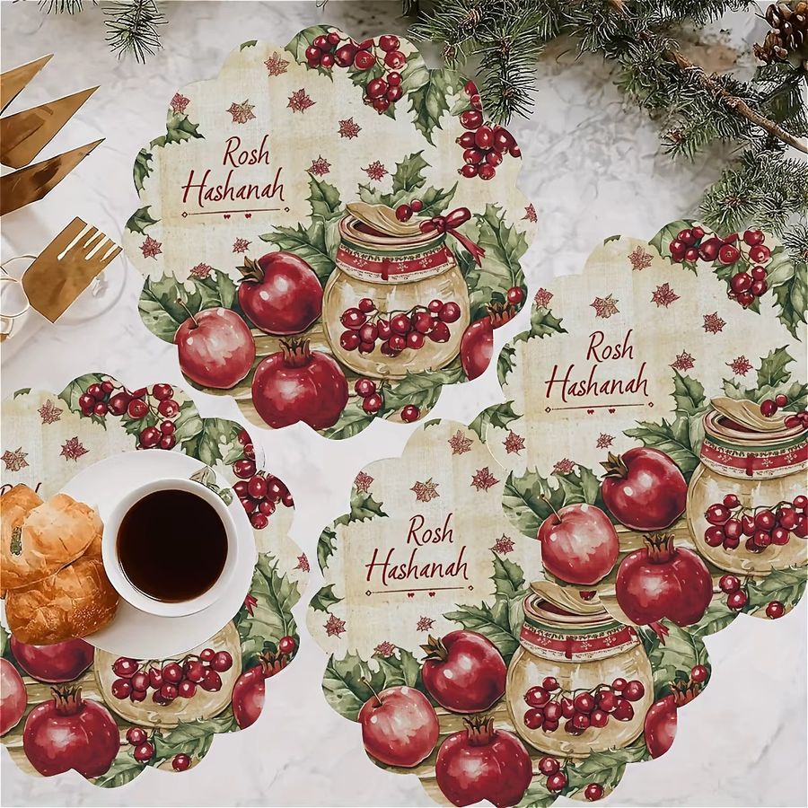 VIKAMA Tischsets mit Frucht- und Schneeflocken-Muster für Tischdekoration und Familientreffen, 4/6 Stück - Bild 2