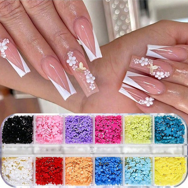 FUMOSIK Nagelcharms, 3D-Blumen, Gold-Silber-Kaviarperlen, Strass-Blüten, Glänzend - Bild 1