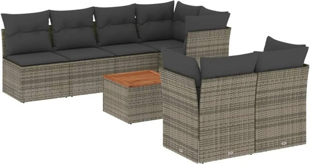 vidaXL 6-tlg Garten-Sofagarnitur aus Poly Rattan und Akazienholz in Grau mit Kissen Modell 106 - Bild 1