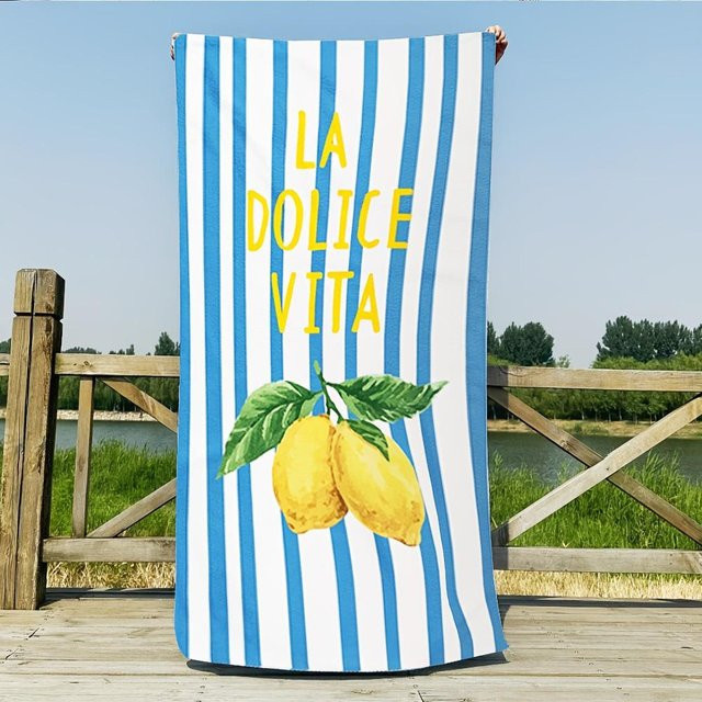 Jumbo Extra-dickes Strandtuch von JMG Household Supplies, Blau Weiß Zitrone gestreift, B/B: 70 x 140 cm - Bild 1