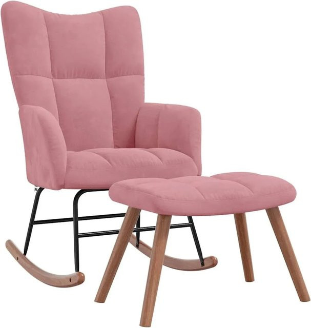 vidaXL Schaukelstuhl mit Hocker aus Samt in Rosa - Bild 1