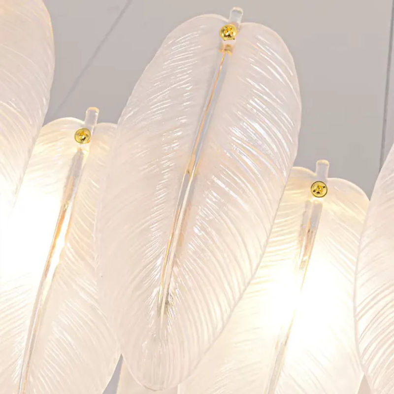 MZISOSOD Moderne Pendelleuchte Feder-Design aus Glas und Metall in Gold und Transparent mit E14 Fassung für Wohnzimmer und Schlafzimmer - Bild 5