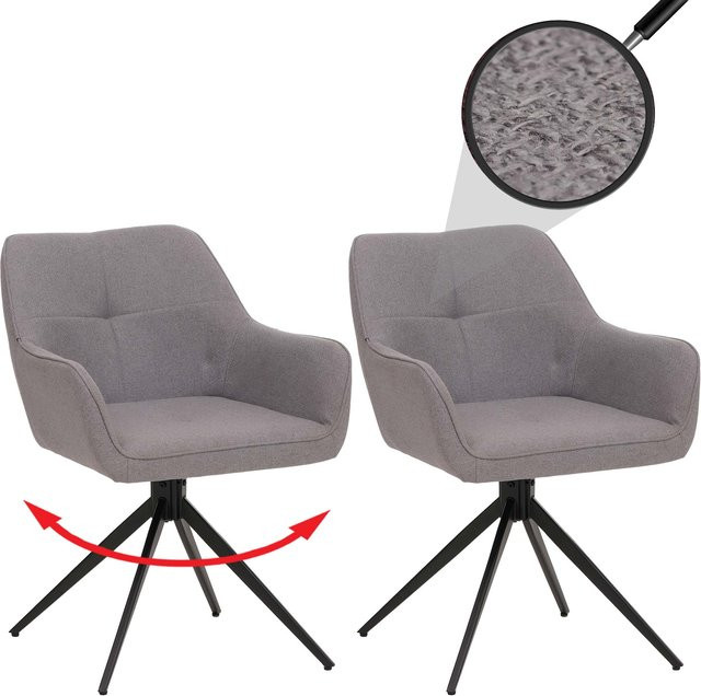 2er-Set Esszimmerstühle MCW-O47 mit Armlehnen, drehbar mit Auto-Return Funktion, Stoff Textil, hellgrau - Bild 1