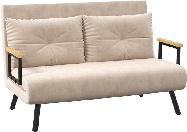 HOMCOM Schlafsofa als Relaxsessel mit Bettfunktion, Polstersofa mit verstellbarer Rückenlehne und Armlehnen, Samtstoff, Beige, B: 102 cm, T: 73 cm, H: 81 cm - Bild 1