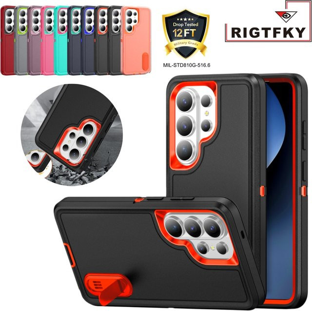 Robuste militärische Panzer-Handyhülle für Samsung Galaxy S26 Ultra S25 S24 S23 Plus S22 Android in Schwarz und Orange - Bild 1