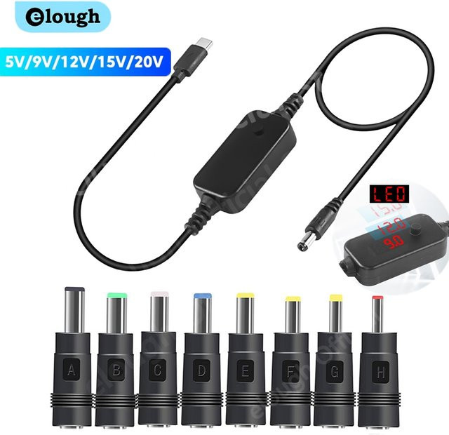 Elough USB-C auf DC Boost Step-up Kabel für WiFi Router und Laptop, Schwarz - Bild 1