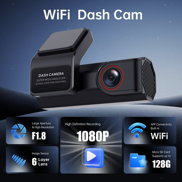 DEVASO Auto-Dashcam mit WLAN-Konnektivität und App-Steuerung in Schwarz inklusive Speicherkarte - Bild 1