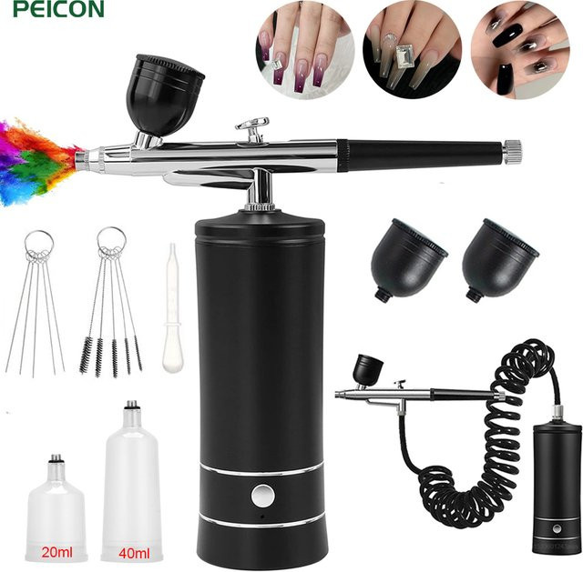 Peicon Airbrush Nail Art Malset mit Kompressor, Pink Set 1, Unisex - Bild 1