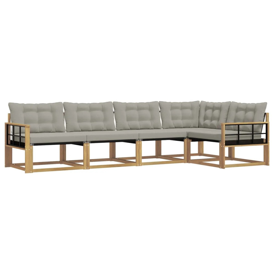 vidaXL Outdoor-Sofagarnitur L-Form aus Akazienholz mit Kissen in Weiß und Hellgrau - Bild 2