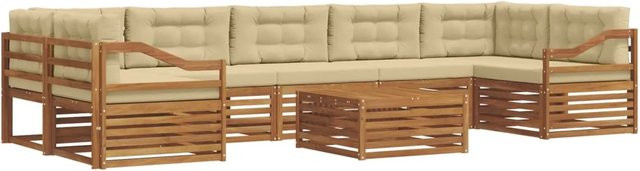 vidaXL Outdoor-Sofagarnitur in L-Form aus massivem Akazienholz mit 8-teiligem Set, Farbe Natur und Beige - Bild 1
