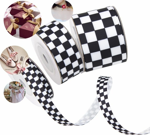 Schwarz-weiß kariertes Textilband für DIY Handwerk und Geschenkverpackungen, 5 Yards Länge, erhältlich in 10mm, 22mm oder 38mm Breite - Bild 1