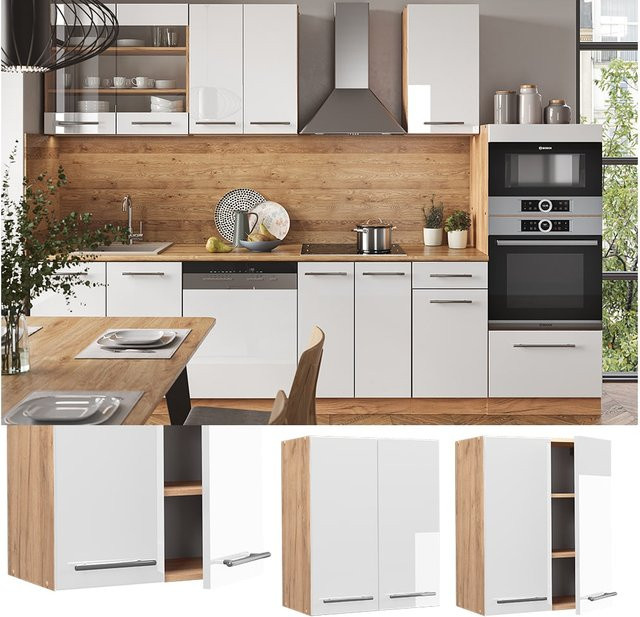 Vicco Hängeschrank Fame-Line Küchenschrank in Weiß Hochglanz und Eiche mit Softclose-Scharnieren und Einlegeboden, Breite: 60 cm - Bild 1