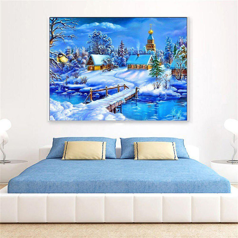 FIYO Diamond Painting Set Landschaft Winter Schnee mit Strass Diamant Stickerei B/H: 20 x 30 cm - Bild 4