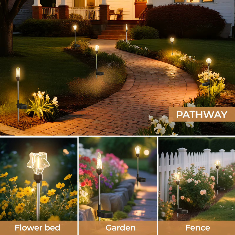 TLEDMP 2er Set Solar Gartenleuchten Sternform LED Outdoor Landschaftsbeleuchtung Schwarz - Bild 5
