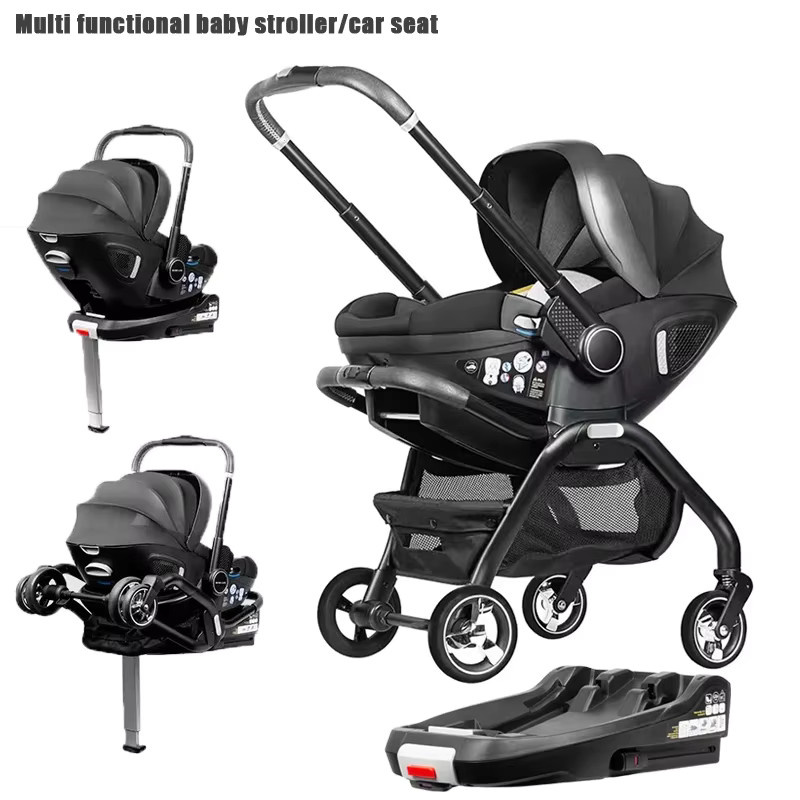 Multifunktionaler 4-in-1 Kinderwagen und Kindersitz mit ISOFIX-Basis von Warm house in Blau und Schwarz - Bild 2