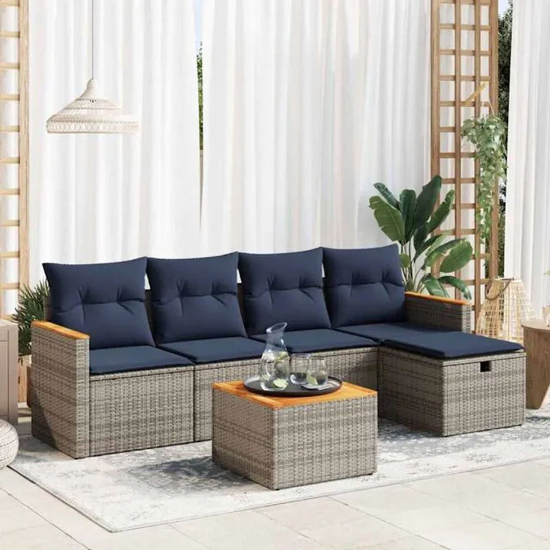 6-teilige moderne Garten-Sofagarnitur aus Poly-Rattan mit Kissen in Grau von vidaxl - Bild 1